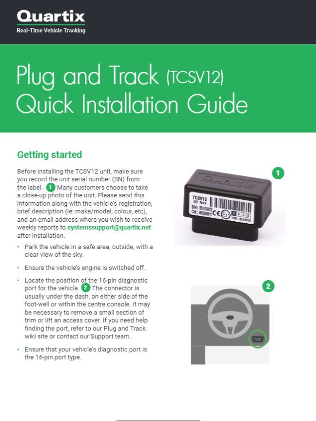 It is a quick installation guide for plug and track.