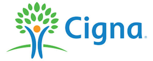 Cigna logo: a tree-shaped figure in blue, green, and orange with the company name in blue next to it.