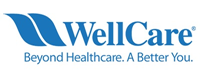 WellCare logo with blue wave design and text: