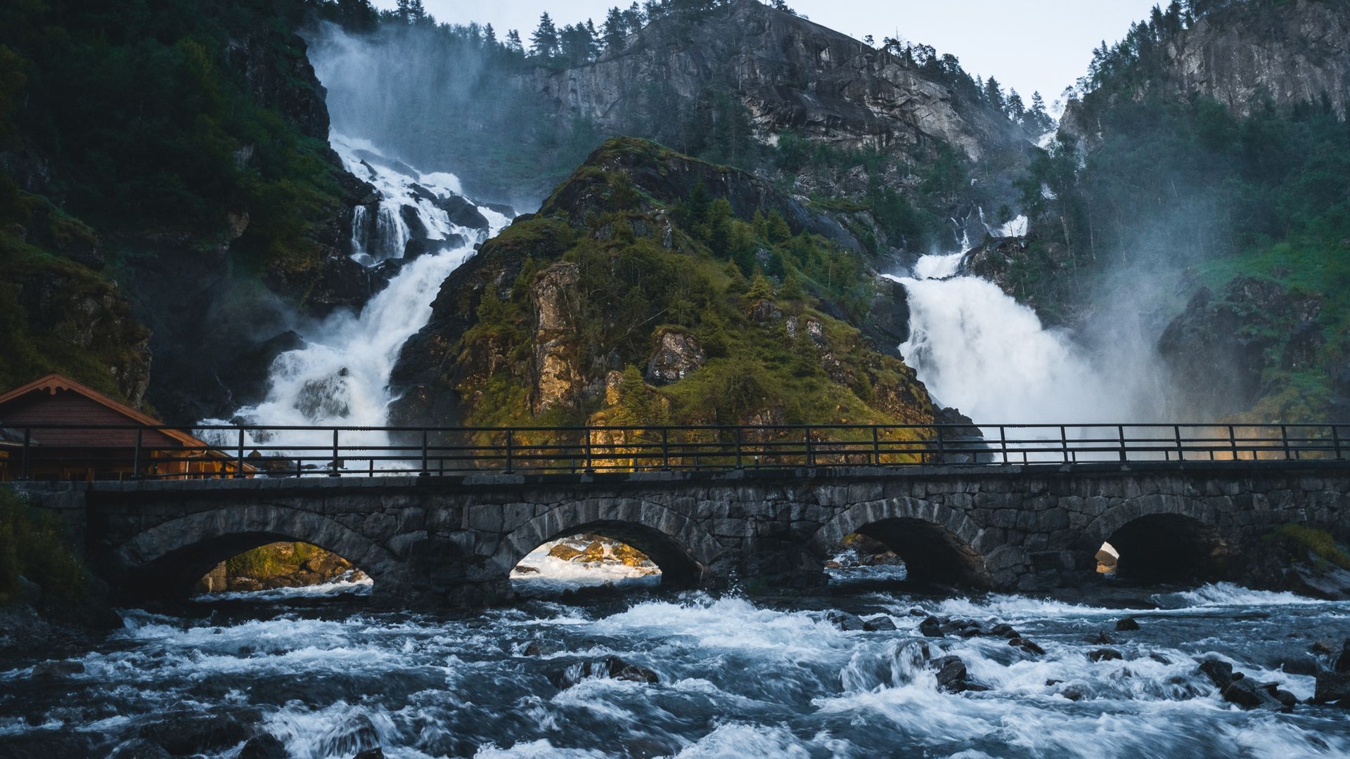 Låtefossen waterfall close to Odda by the Hardangerfjord