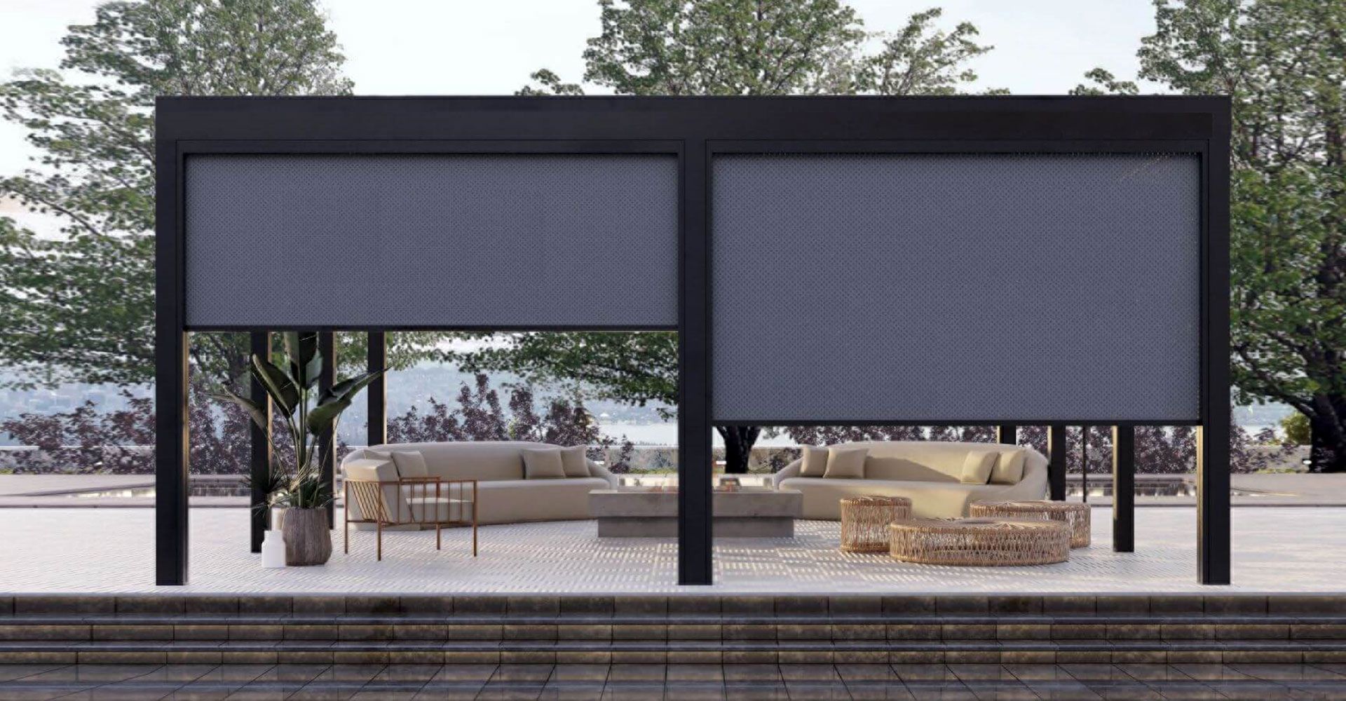 pergola autoportante con tende a caduta