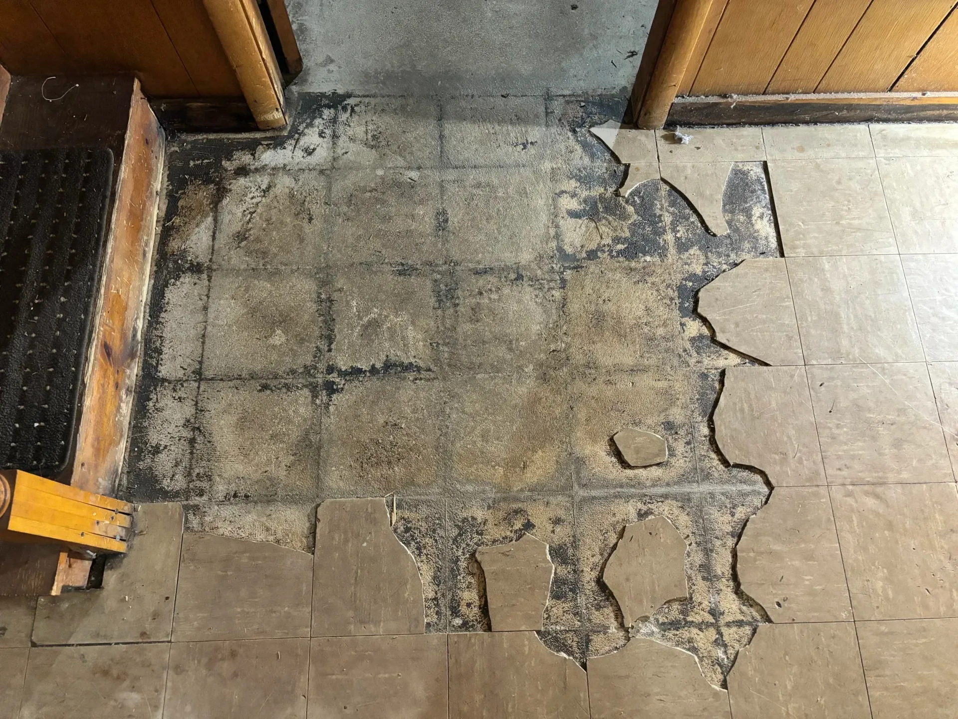 Image of asbestos in the floor under tiles