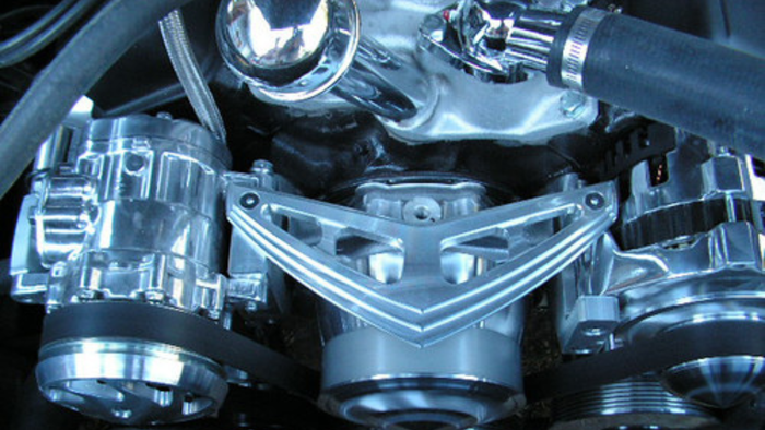 A close up of the inside of a car engine