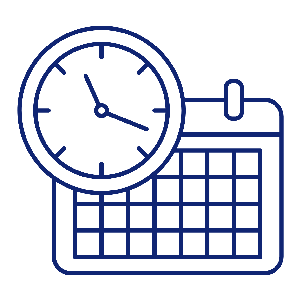 Clock icon overlapping a calendar; signifies time and scheduling.