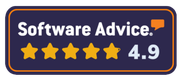 Software Advice logo with five stars and a 4.9 rating.