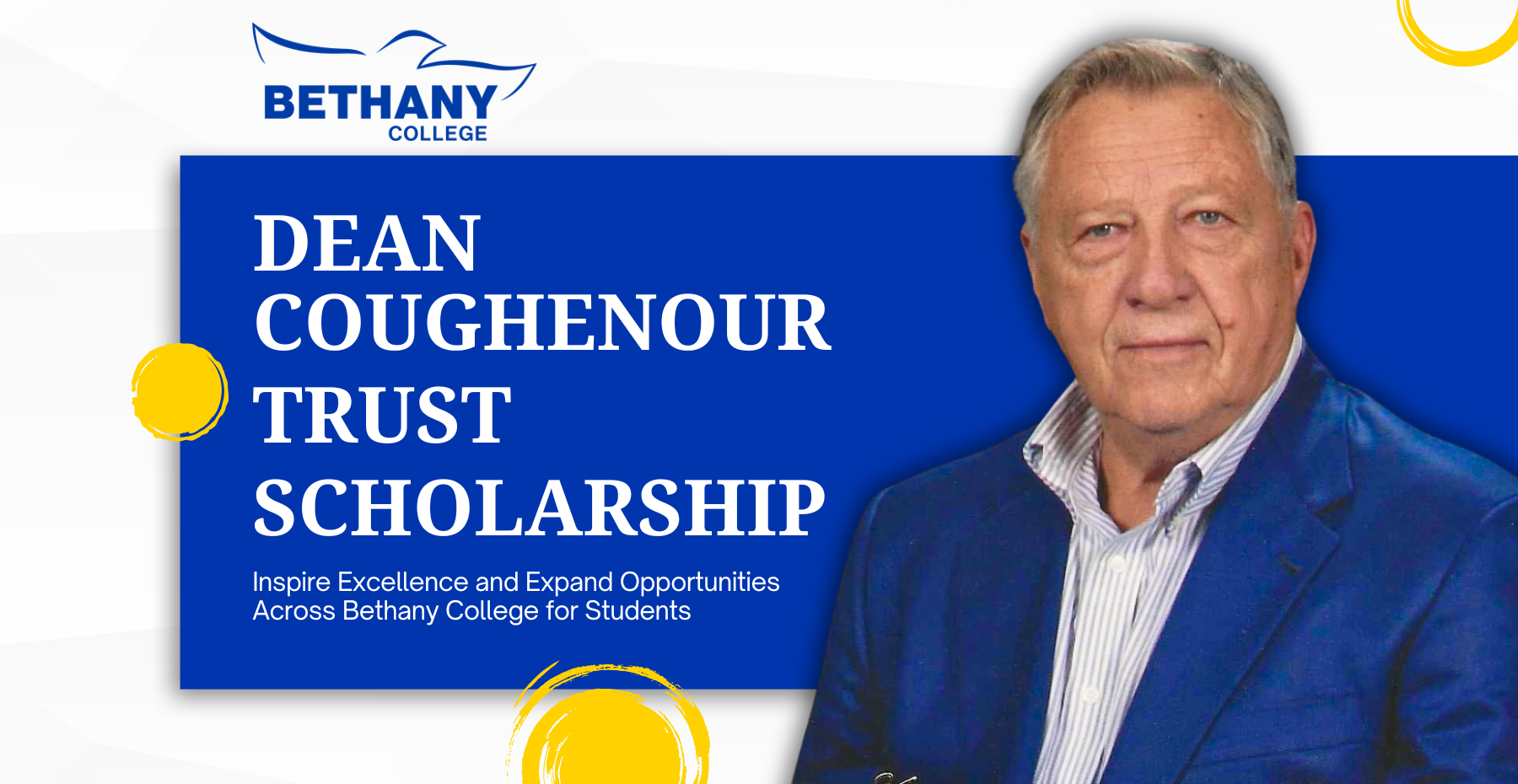 Banner depicting Dean Coughenour with the words Dean Coughenour Trust Scholarship
