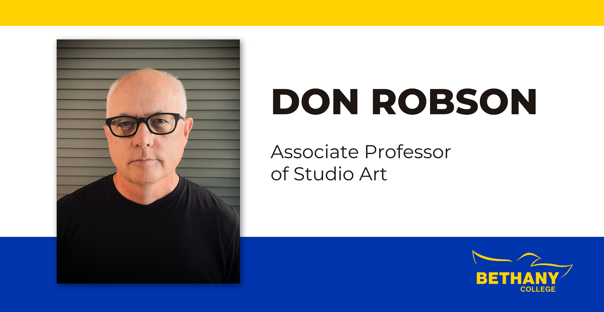 Banner depicting Don Robson's headshot with his title of Associate Professor of Studio Art