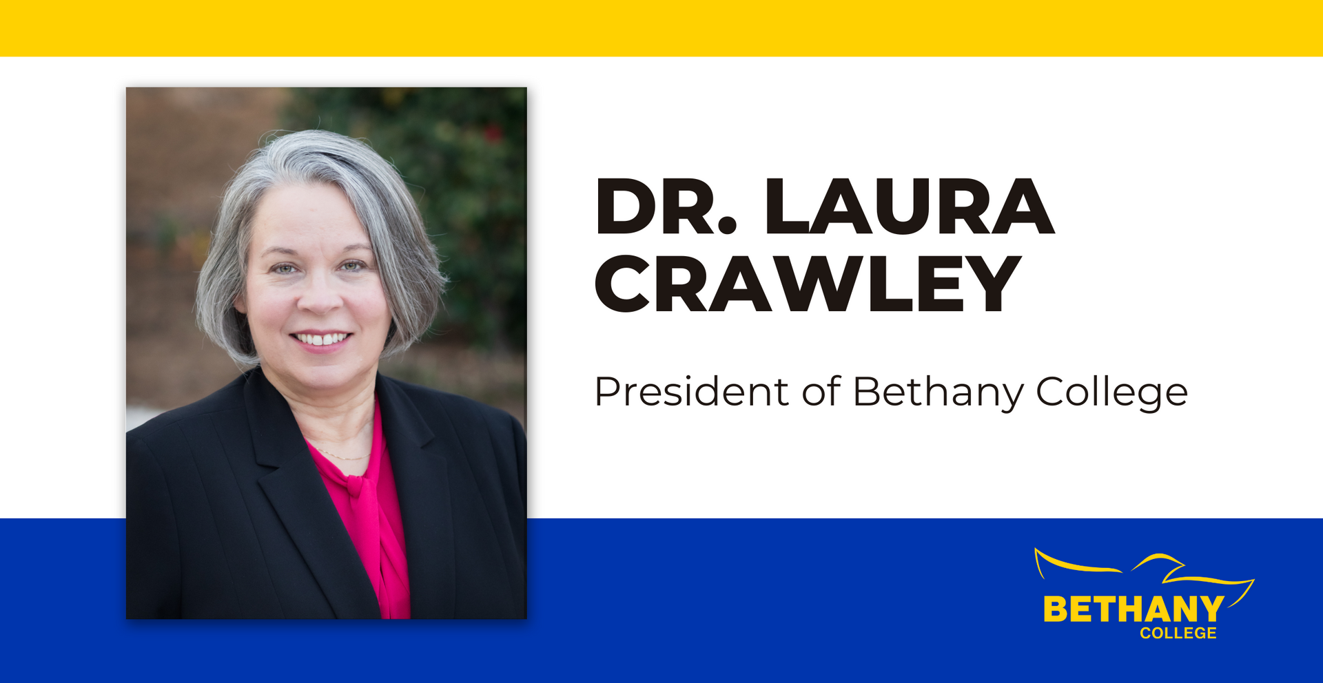 Picture of Dr. Laura Crawley being announced as Bethany College's 16th President.