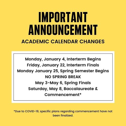 Bethany College Announces Academic Calendar Updates