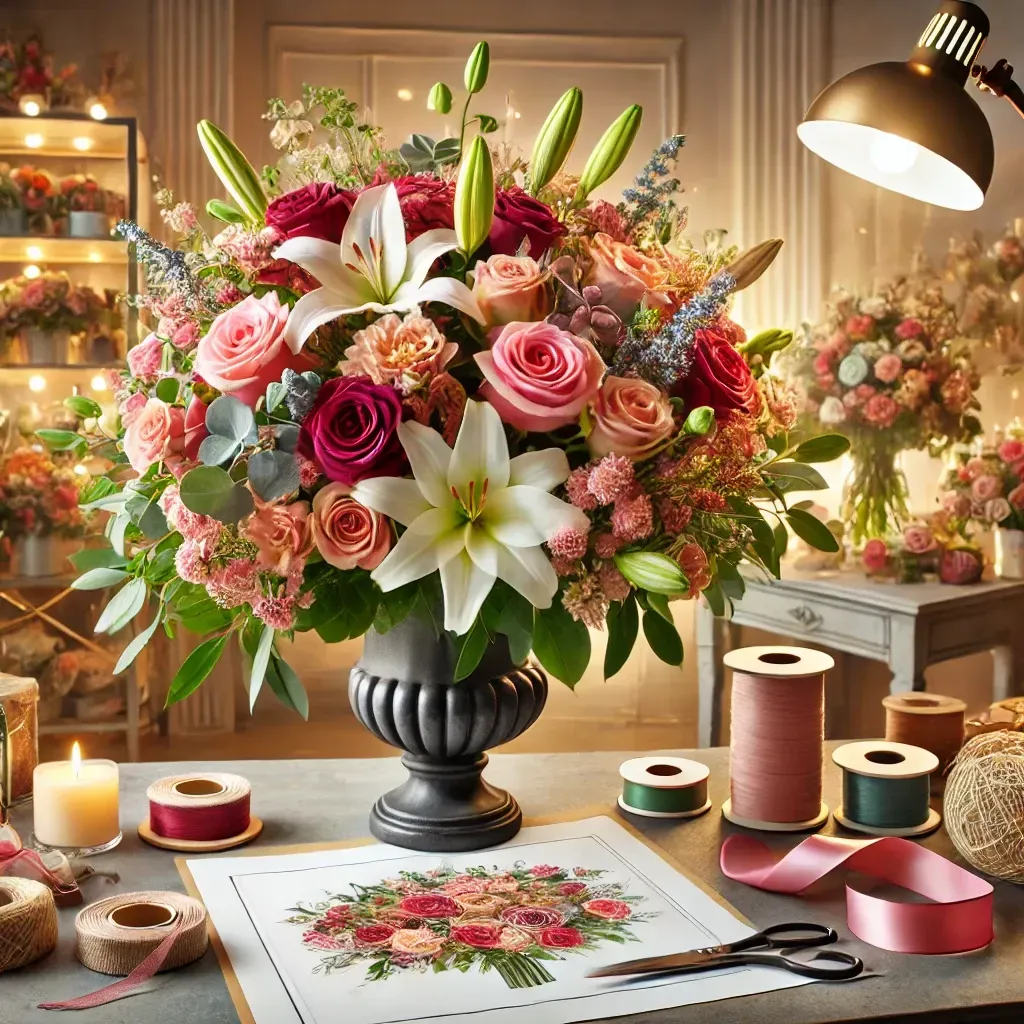 A vase filled with flowers is sitting on a table at stink bug wedding chapel