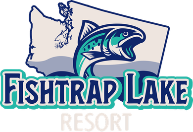 Logo: Jumping fish over Washington state map,