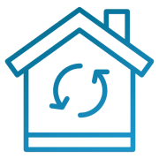 An icon of a house with two arrows pointing in opposite directions.