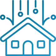A line drawing of a house with a roof that is covered in snow.