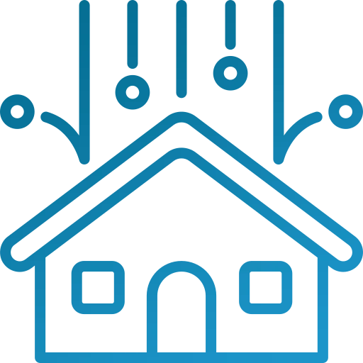 A line drawing of a house with a roof that is covered in snow.
