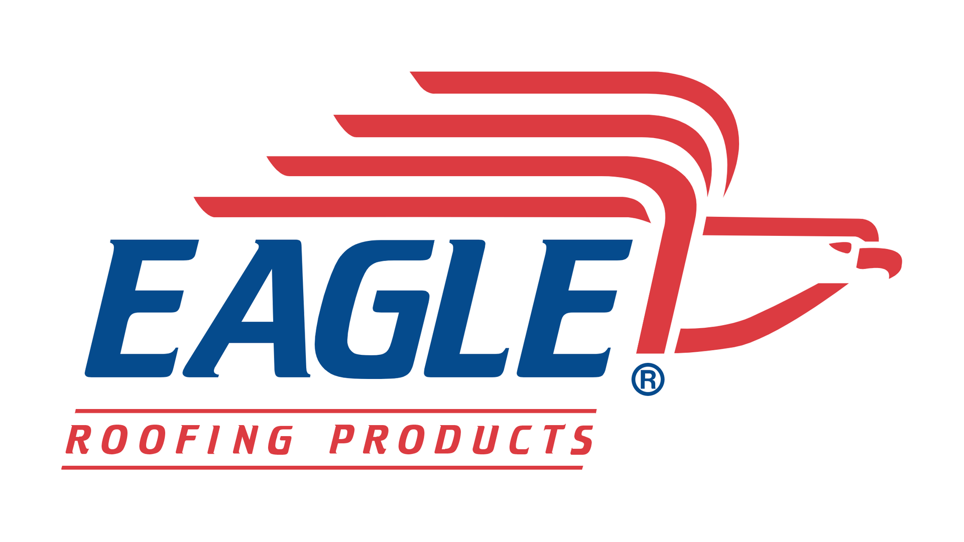The logo for eagle roofing products is blue and red.