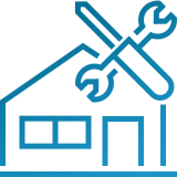 An icon of a house with a wrench and screwdriver on the roof.
