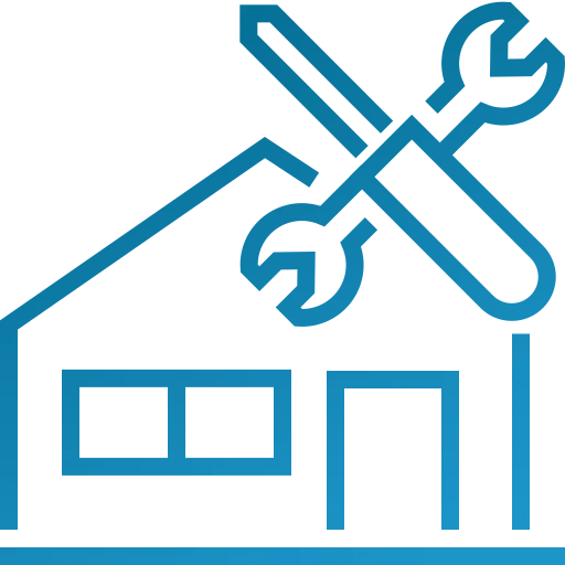 An icon of a house with a wrench and screwdriver on the roof.