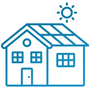 An icon of a house with solar panels on the roof.