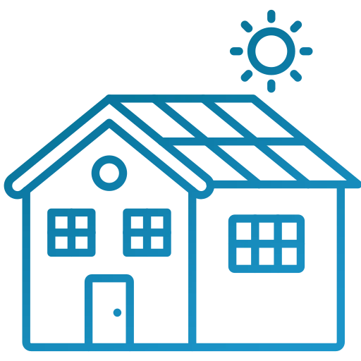 An icon of a house with solar panels on the roof.