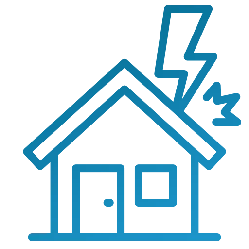 A house with a lightning bolt on the roof.