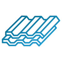 A blue line drawing of a stack of roof tiles on a white background.
