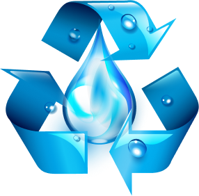 A recycling symbol with a drop of water in the middle