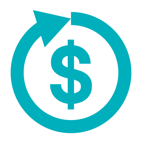 A dollar sign with an arrow in a circle.