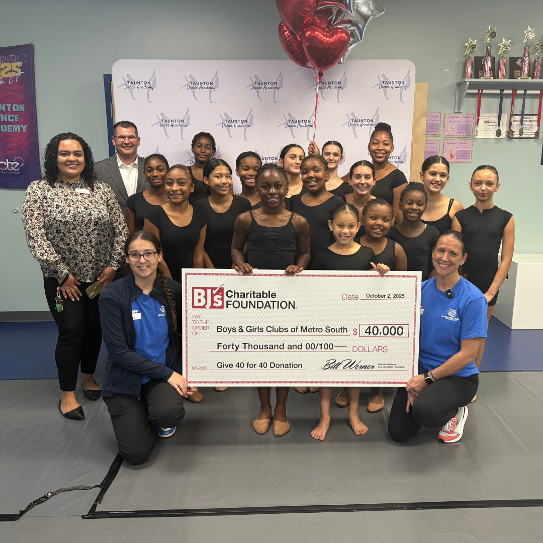 Taunton Dance Academy team holds a check for their grant awarded by BJ's Charitable Foundation