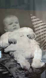 black and white baby photo. 