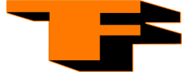 a black and orange logo with a shadow on a white background .