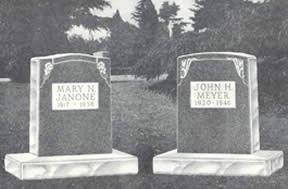 Two tombstones side-by-side: Mary N. Janone (1917-1946) and John H. Meyer (1910-1946) in a cemetery.
