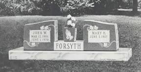 Tombstones for John W. and Mary H. Forsyth with a vase of flowers; 