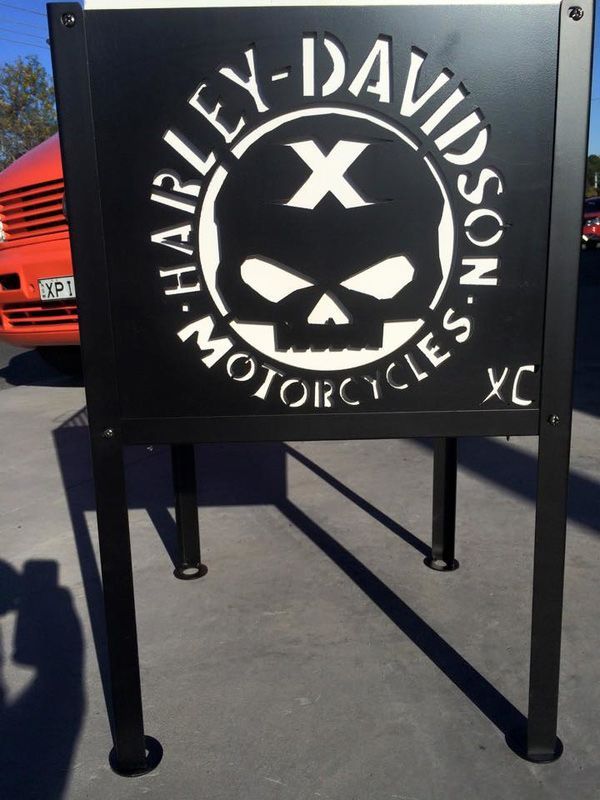 Metal Signage featuring Harley Davidson Motorcycles with a Skull Logo — Engraving in Illawarra Region, NSW