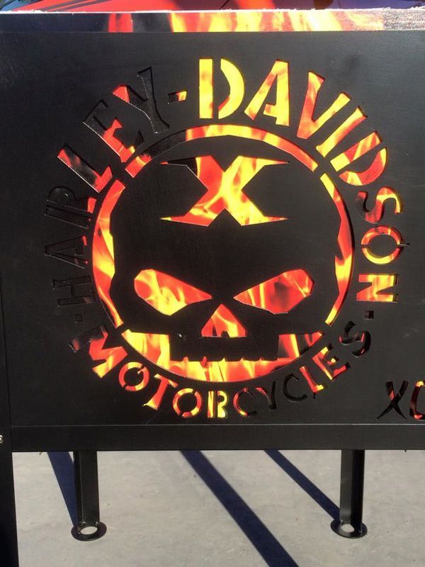 Harley Davidson Sign Featuring a Skull on Metal Fire Pit — Laser Cutting in Wollongong NSW