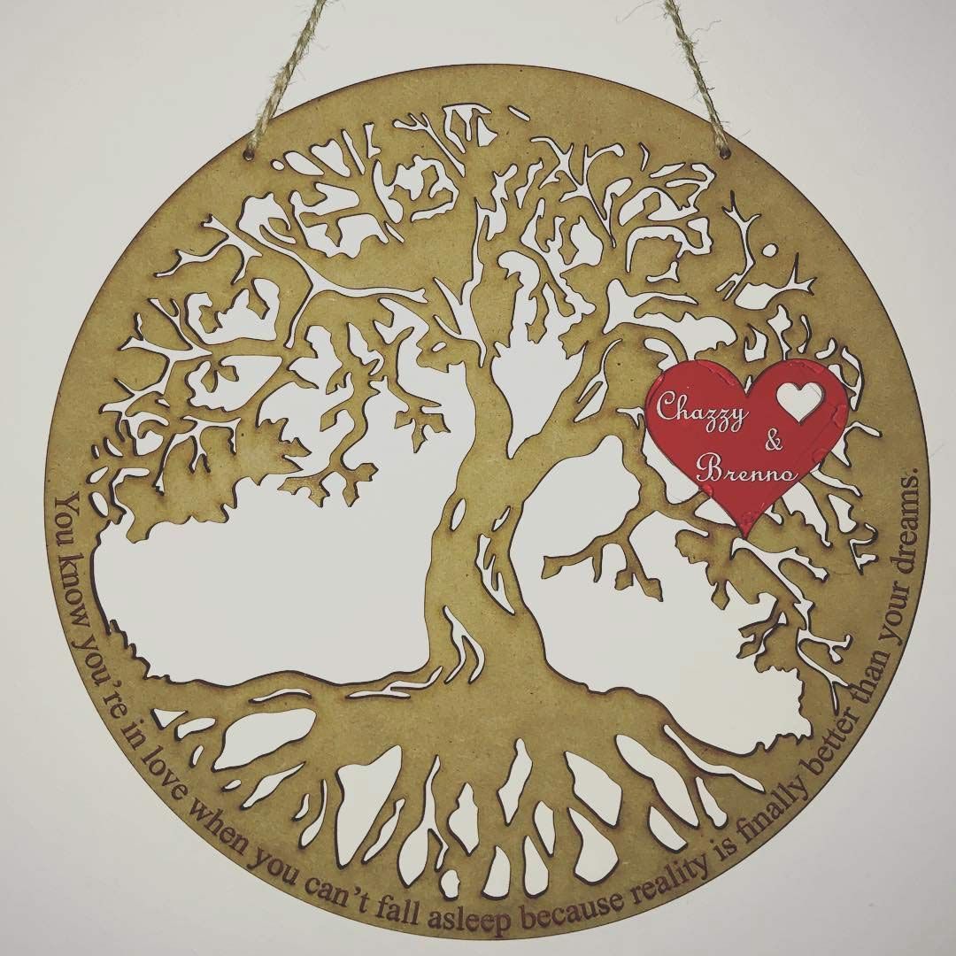 Personalised Wood Acrylic Red Heart Tree Of Life Wall Hanger — Laser Cutting in Shellharbour NSW