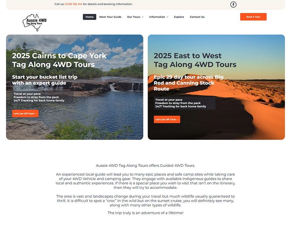 A screenshot of Aussie 4WD Tag Along Tours Website