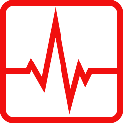 a red heartbeat line in a square on a white background .