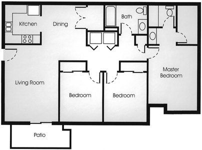 3 bed, 2 bath floorplan