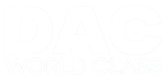 Un logotipo azul y blanco para dac world class sa