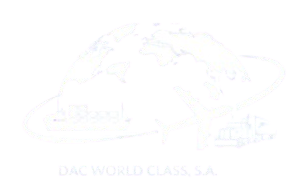 Un logotipo azul y blanco para dac world class sa