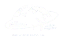 Un logotipo azul y blanco para dac world class sa
