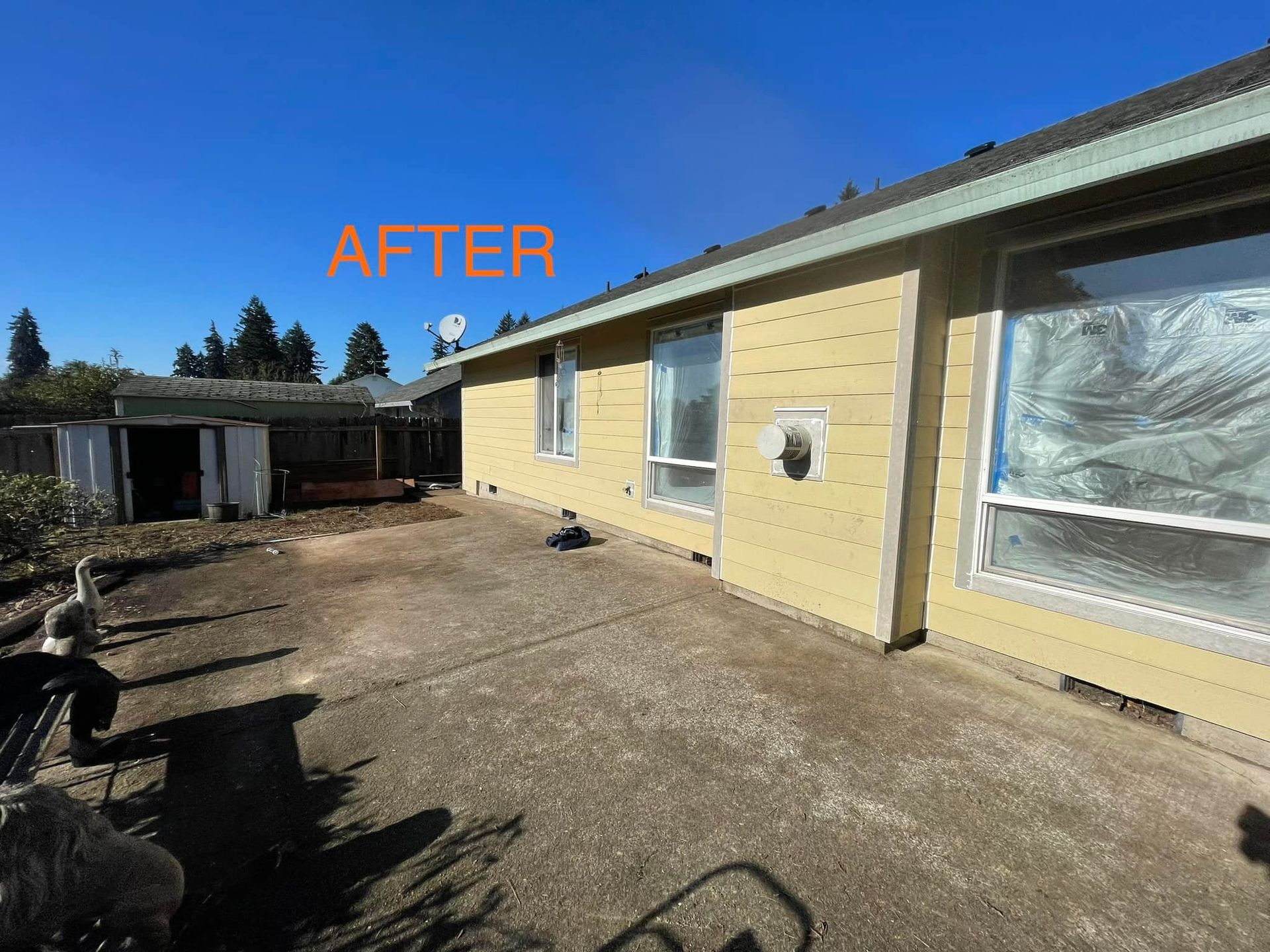 A picture of a house before and after being painted.