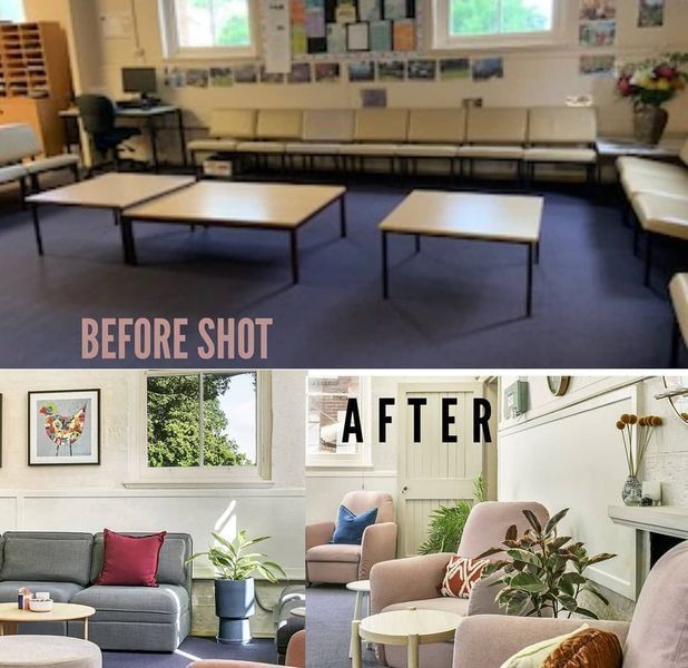 Before and after shot of a room transformation.