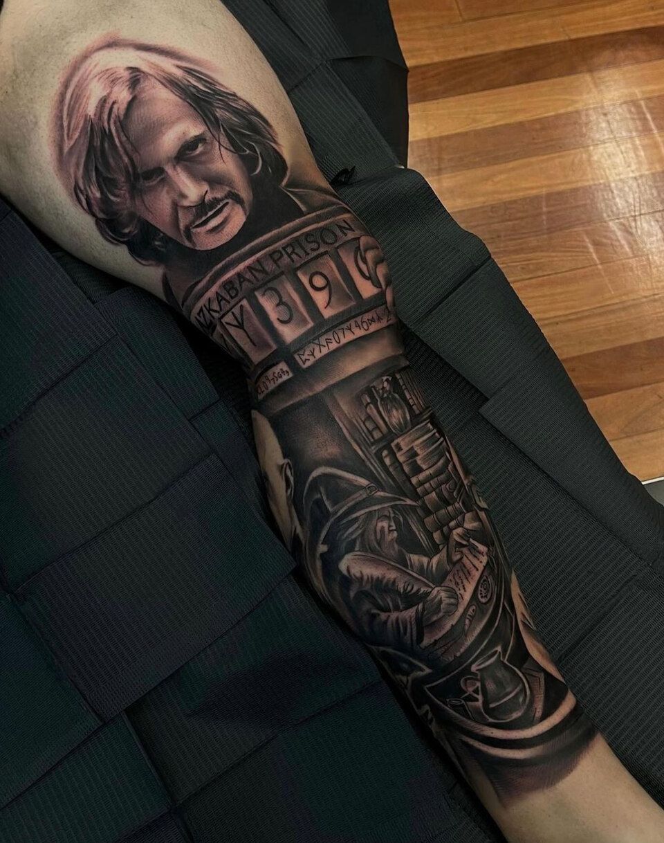 face tattoo on the leg