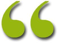 A green quote mark with a shadow on a white background.