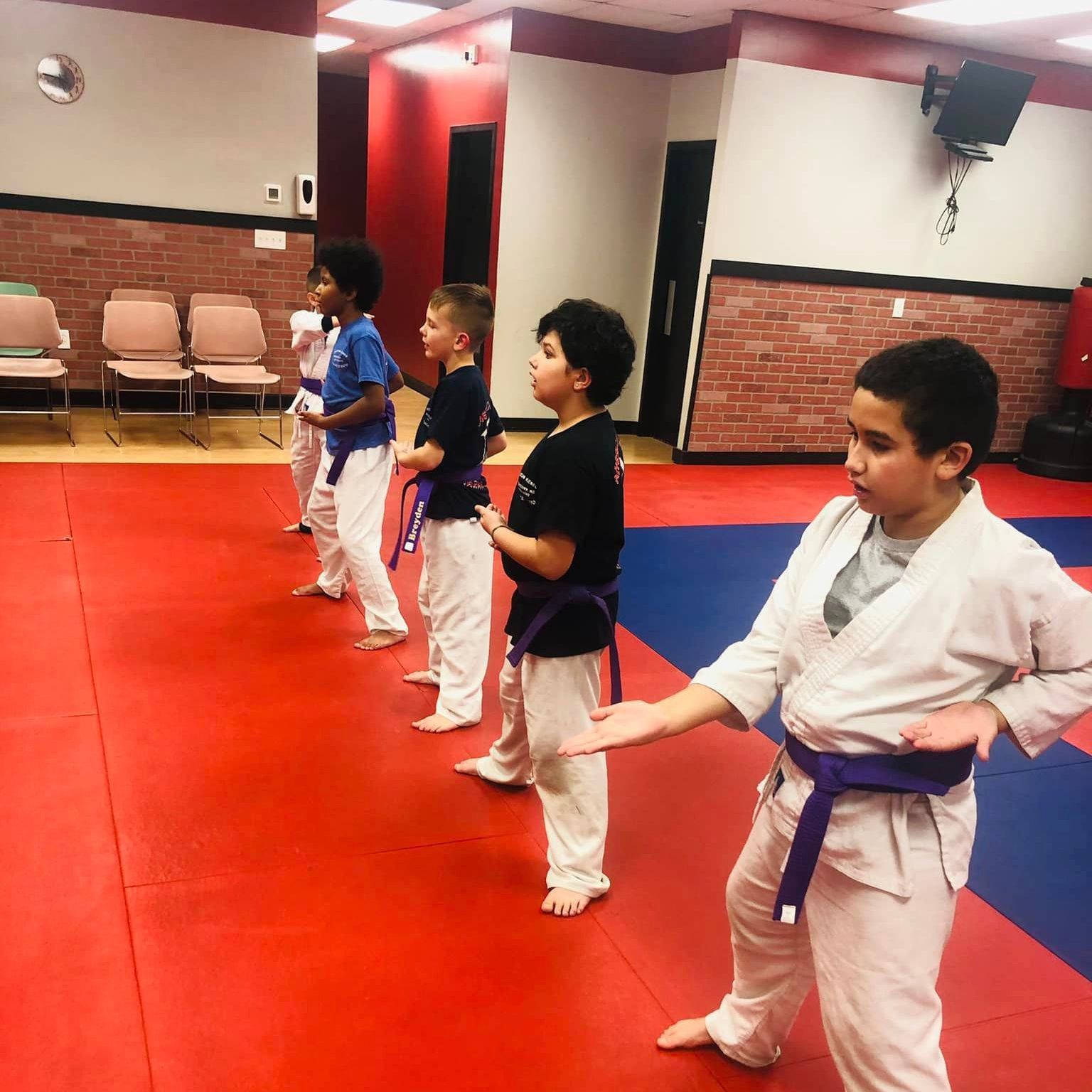 Instructor teaching martial arts techniques to kids