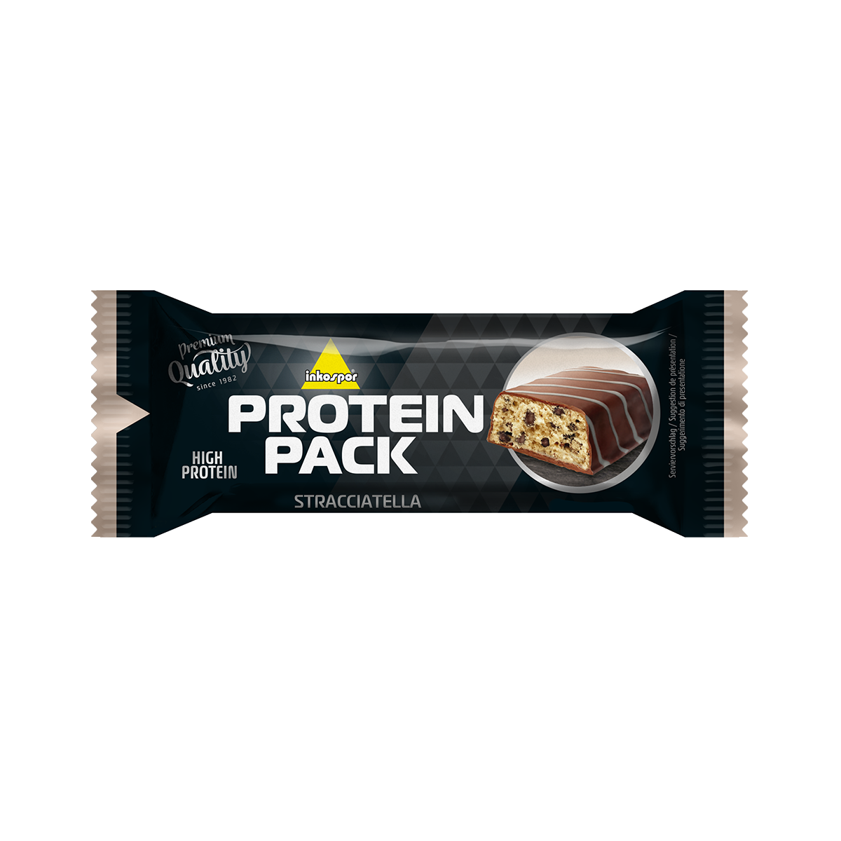 Barretta proteica in confezione nera con la scritta 