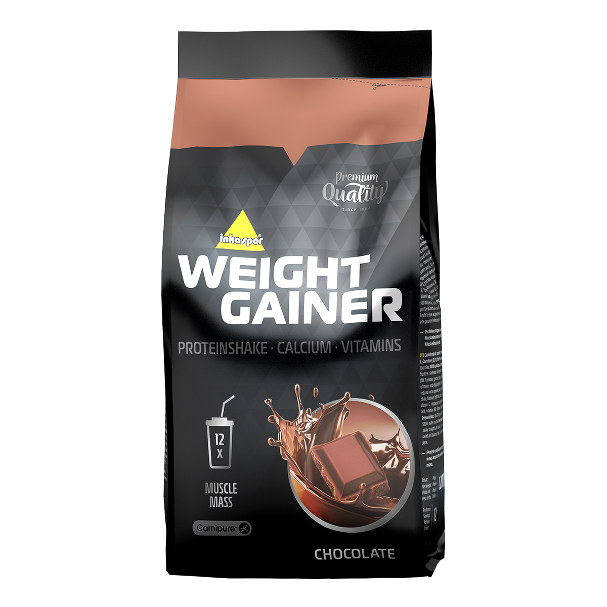 Bustina per aumentare di peso al gusto di cioccolato con la scritta 