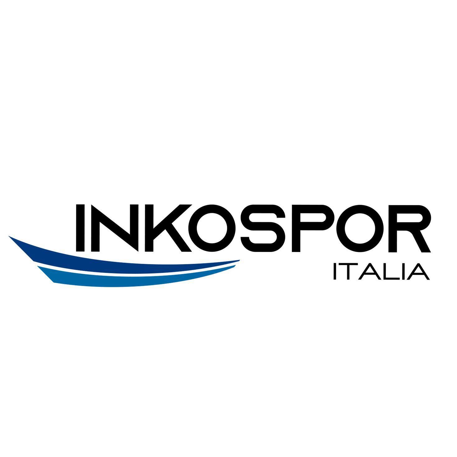 Logo per INKOSPOR ITALIA, testo nero con grafica stilizzata a forma di onda blu.
