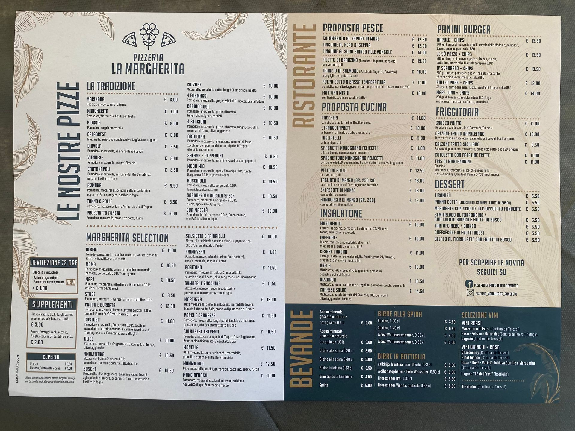 menù ristorante pizzeria la margherita